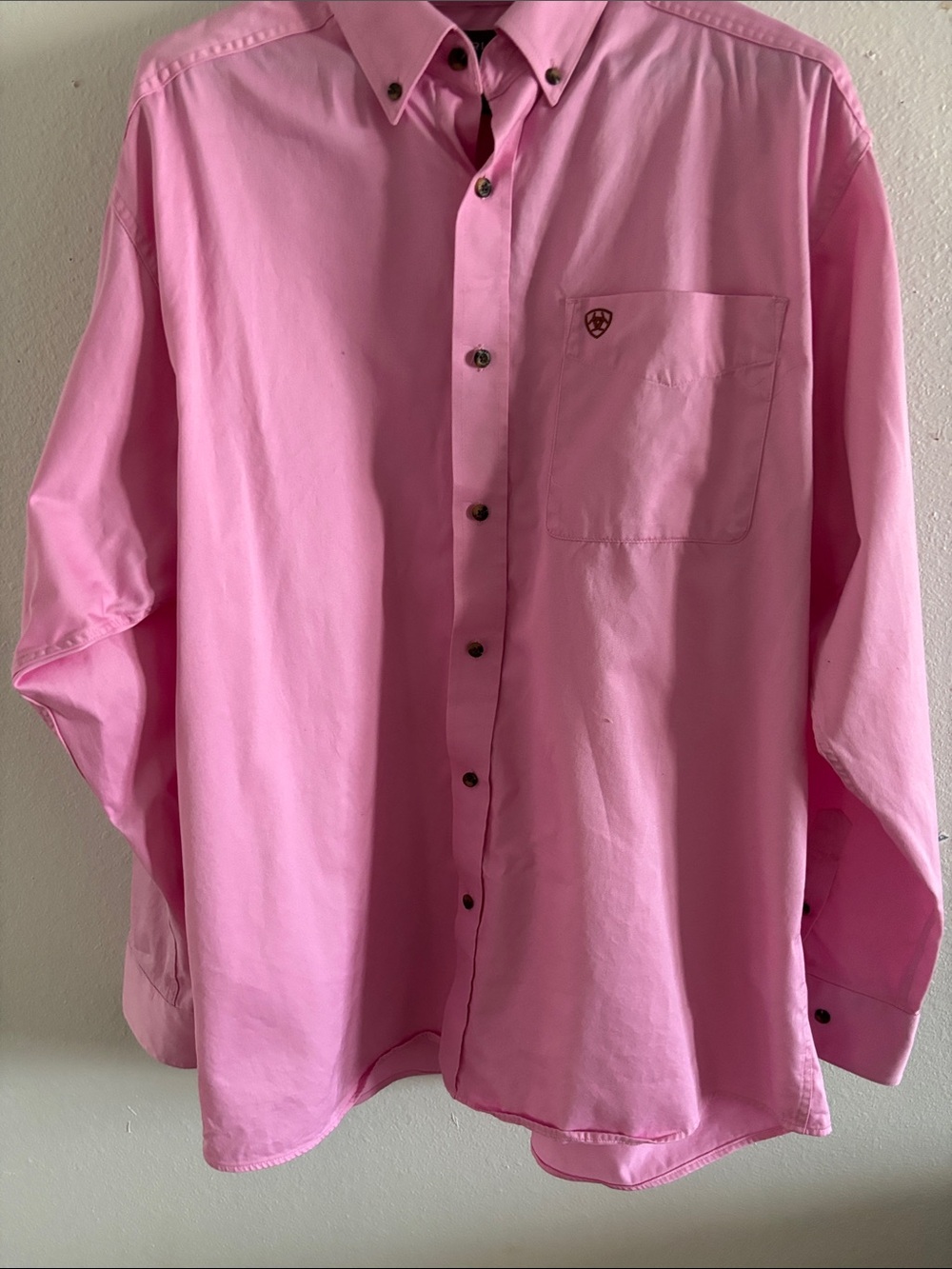 Ariat Men's Solid Pink Button-Down Dress Shirt